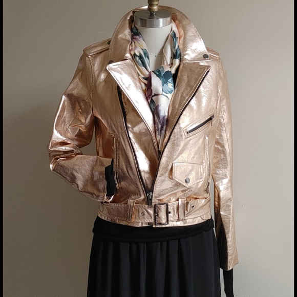 zara rose gold leather jacket